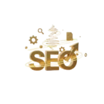 best seo specialist in malappuram Golden “SEO” text with upward arrow, gears, magnifying glass, and digital swirl on a black background.
